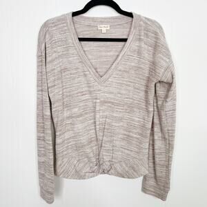 Hem & Thread Spacedye VNeck Twist Front Long Sleeve Brown Taupe Small S Womens